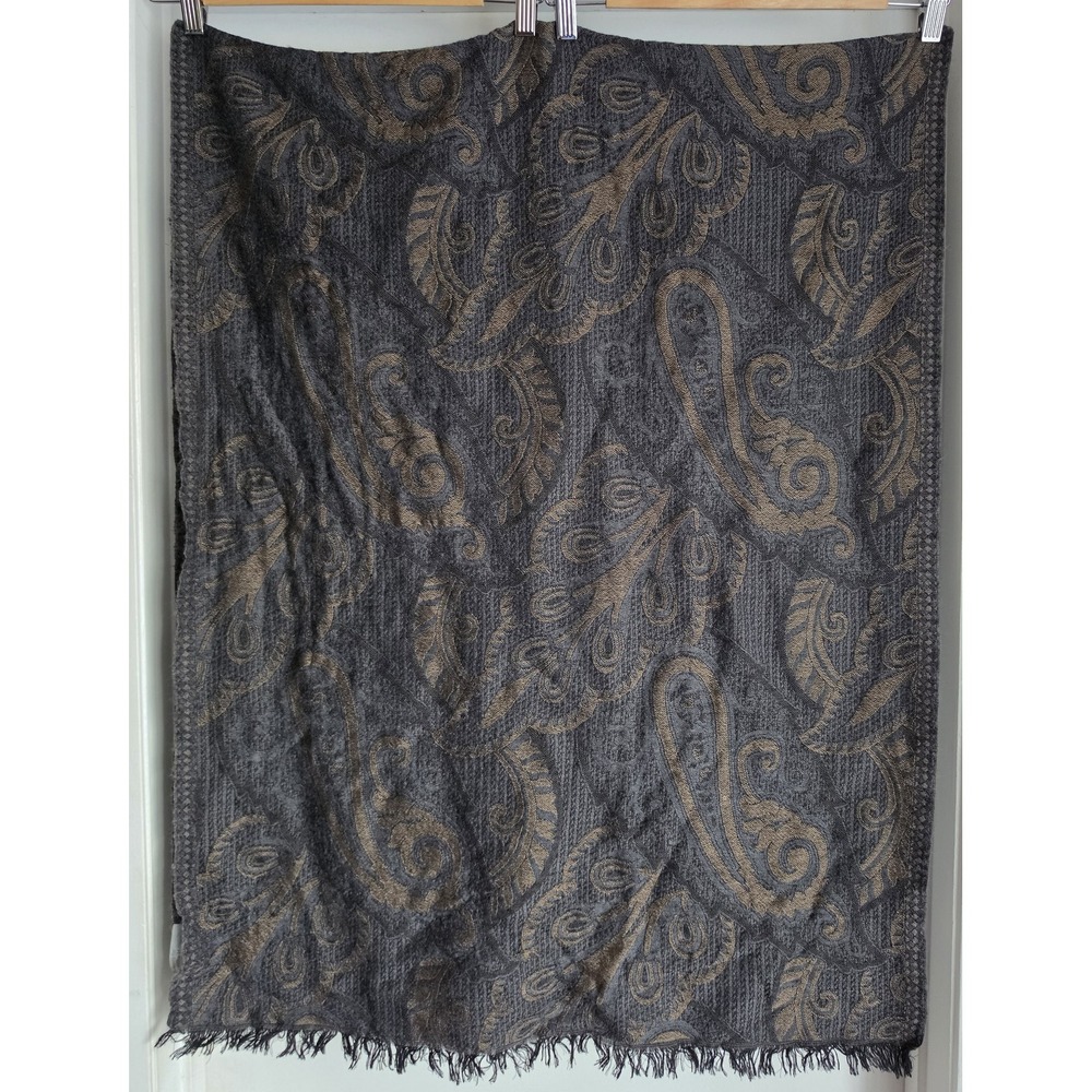 Metropolitan Museum of Art Scarf Grey Brown Wool Silk Unisex Wrap Shawl